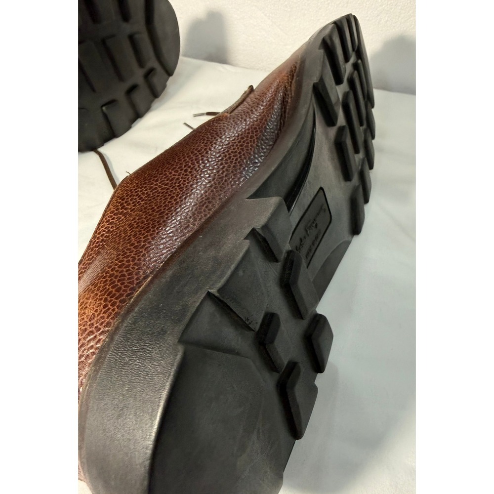 Salvatore Ferragamo Mens 11.5 D Brown Pebbled Leather Derby Shoes Lug Sole Italy - Picture 15 of 15